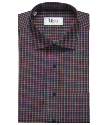 Soktas Maroon 100% Giza Cotton Blue & Grey Micro Checks Shirt Fabric (1.60 M)