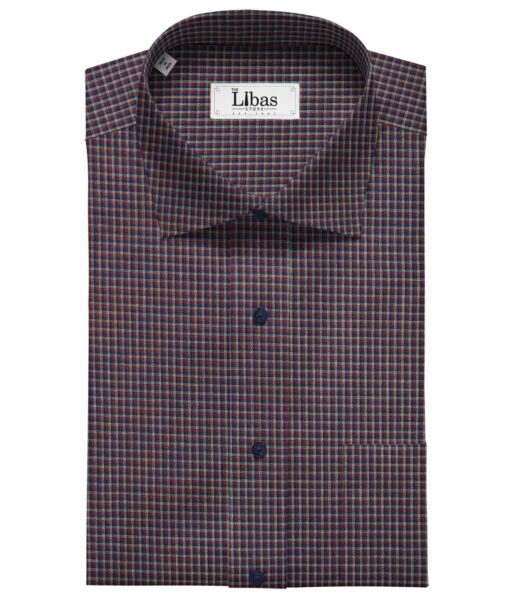 Soktas Maroon 100% Giza Cotton Blue & Grey Micro Checks Shirt Fabric (1.60 M)