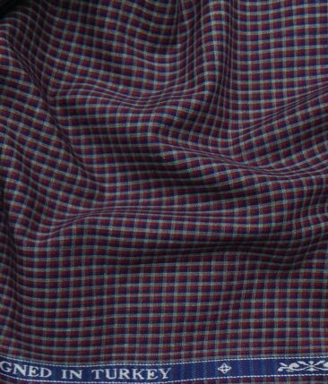 Soktas Maroon 100% Giza Cotton Blue & Grey Micro Checks Shirt Fabric (1.60 M)