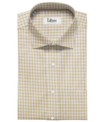 Soktas Off-White 100% Giza Cotton Beige Checks Shirt Fabric (1.60 M)