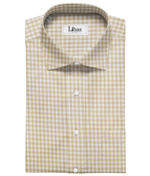 Soktas Off-White 100% Giza Cotton Beige Checks Shirt Fabric (1.60 M)