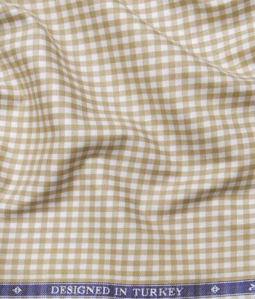 Soktas Off-White 100% Giza Cotton Beige Checks Shirt Fabric (1.60 M)