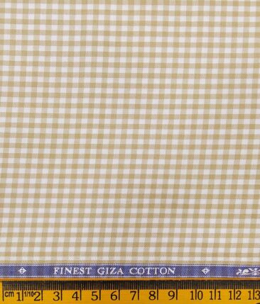 Soktas Off-White 100% Giza Cotton Beige Checks Shirt Fabric (1.60 M)