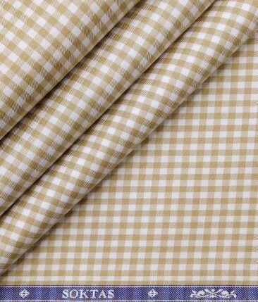 Soktas Off-White 100% Giza Cotton Beige Checks Shirt Fabric (1.60 M)
