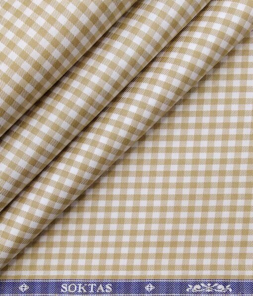 Soktas Off-White 100% Giza Cotton Beige Checks Shirt Fabric (1.60 M)