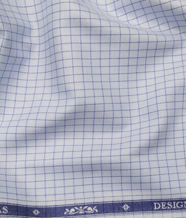 Soktas SkyBlue 100% Giza Cotton Checks Shirt Fabric (1.60 M)