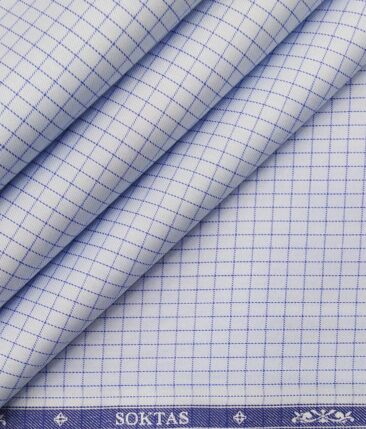 Soktas SkyBlue 100% Giza Cotton Checks Shirt Fabric (1.60 M)