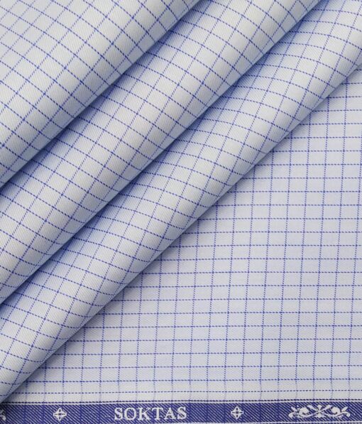 Soktas SkyBlue 100% Giza Cotton Checks Shirt Fabric (1.60 M)