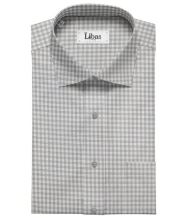 Soktas White 100% Giza Cotton Grey Checks Shirt Fabric (1.60 M)