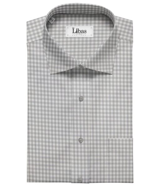 Soktas White 100% Giza Cotton Grey Checks Shirt Fabric (1.60 M)