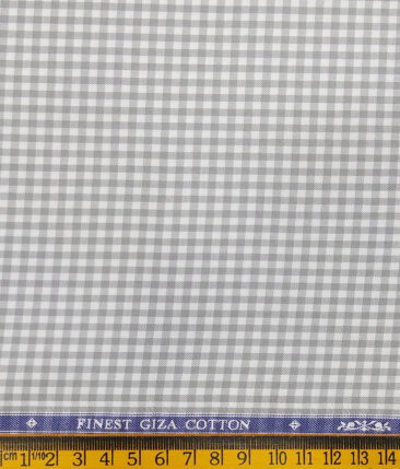 Soktas White 100% Giza Cotton Grey Checks Shirt Fabric (1.60 M)