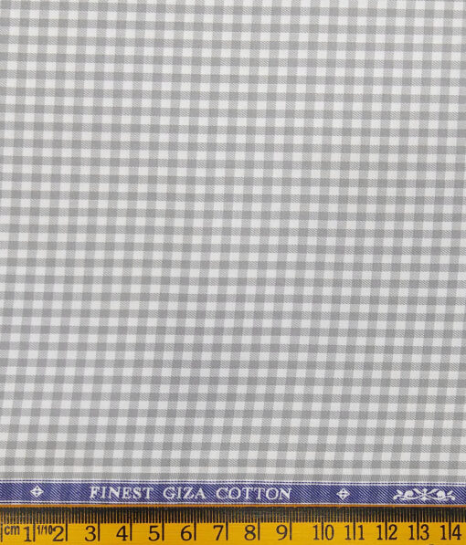Soktas White 100% Giza Cotton Grey Checks Shirt Fabric (1.60 M)