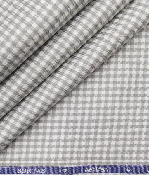Soktas White 100% Giza Cotton Grey Checks Shirt Fabric (1.60 M)