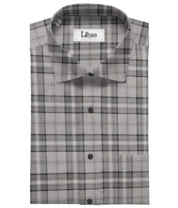 Soktas Light Grey 100% Giza Cotton White & Black Broad Checks Shirt Fabric (1.60 M)