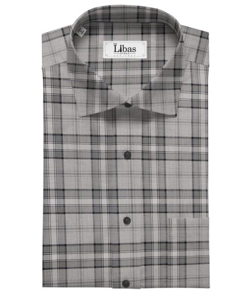 Soktas Light Grey 100% Giza Cotton White & Black Broad Checks Shirt Fabric (1.60 M)