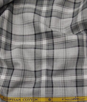 Soktas Light Grey 100% Giza Cotton White & Black Broad Checks Shirt Fabric (1.60 M)