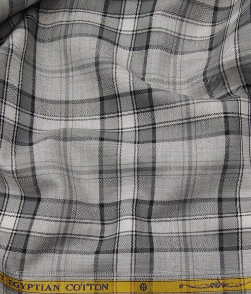 Soktas Light Grey 100% Giza Cotton White & Black Broad Checks Shirt Fabric (1.60 M)