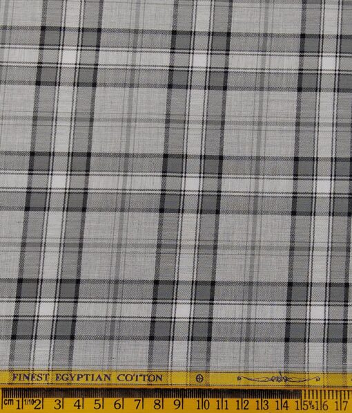 Soktas Light Grey 100% Giza Cotton White & Black Broad Checks Shirt Fabric (1.60 M)