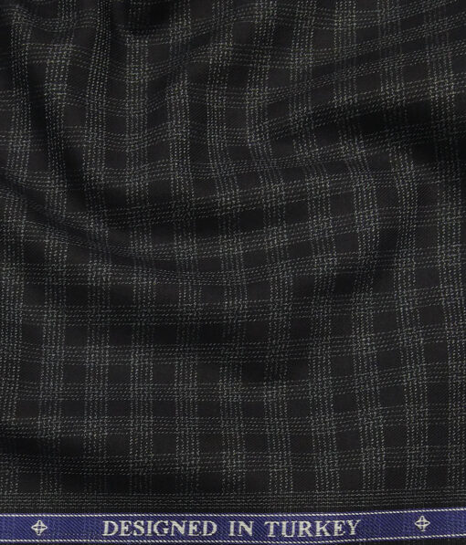 Soktas Black 100% Giza Cotton Grey Checks Shirt Fabric (1.60 M)
