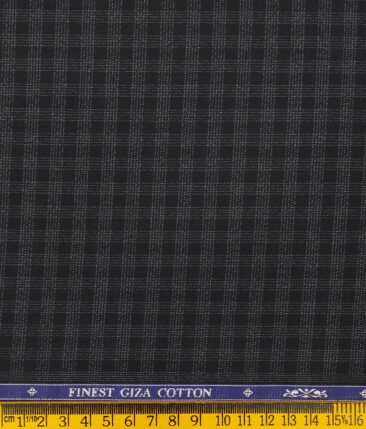 Soktas Black 100% Giza Cotton Grey Checks Shirt Fabric (1.60 M)