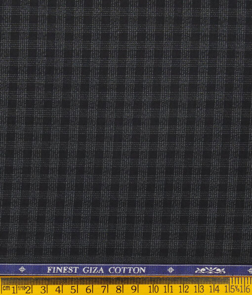 Soktas Black 100% Giza Cotton Grey Checks Shirt Fabric (1.60 M)