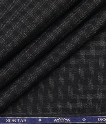 Soktas Black 100% Giza Cotton Grey Checks Shirt Fabric (1.60 M)