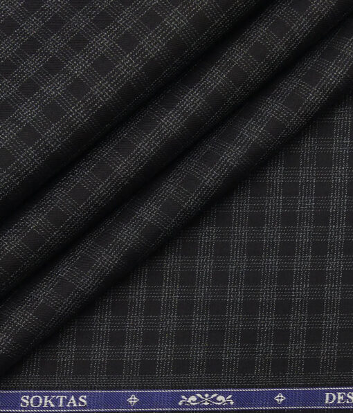 Soktas Black 100% Giza Cotton Grey Checks Shirt Fabric (1.60 M)