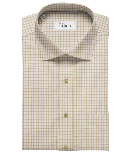 Soktas Cream 100% Supima Cotton Super 70's Light Brown Checks Shirt Fabric (1.60 M)