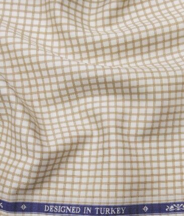 Soktas Cream 100% Supima Cotton Super 70's Light Brown Checks Shirt Fabric (1.60 M)
