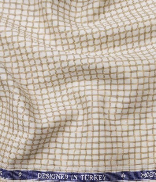 Soktas Cream 100% Supima Cotton Super 70's Light Brown Checks Shirt Fabric (1.60 M)