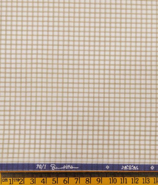 Soktas Cream 100% Supima Cotton Super 70's Light Brown Checks Shirt Fabric (1.60 M)