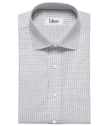 Soktas White 100% Supima Cotton Super 70's Light Blue Checks Shirt Fabric (1.60 M)