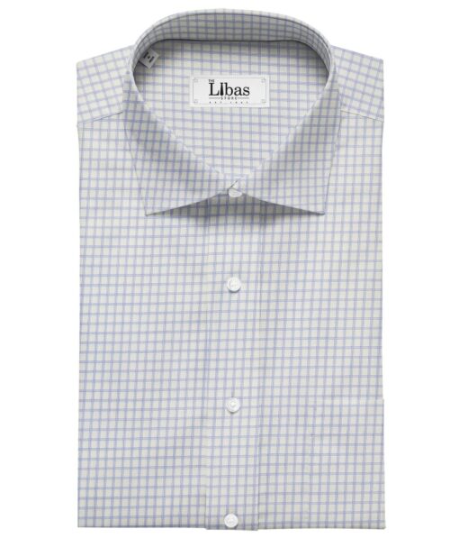 Soktas White 100% Supima Cotton Super 70's Light Blue Checks Shirt Fabric (1.60 M)