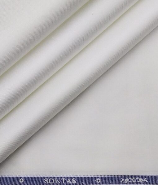 Soktas White 100% Egyptian Giza Cotton 2 Ply Solid Twill Weave Shirting Fabric