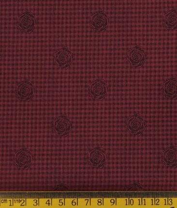 Soktas Maroon Red 100% Egyptian Giza Cotton 2 Ply Black Checks & Floral Dobby Shirting Fabric