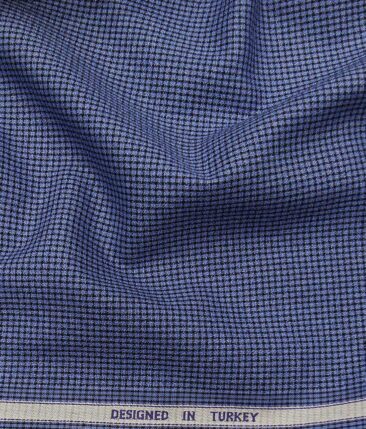 Soktas Blue 100% Giza Cotton Black Micro Checks Shirt Fabric (1.60 M)