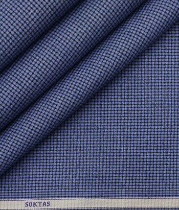 Soktas Blue 100% Giza Cotton Black Micro Checks Shirt Fabric (1.60 M)