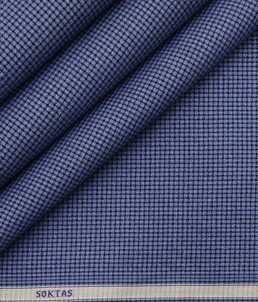 Soktas Blue 100% Giza Cotton Black Micro Checks Shirt Fabric (1.60 M)