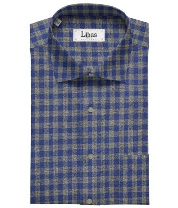Soktas Blue & Light Grey 100% Giza Cotton Checks Shirt Fabric (1.60 M)