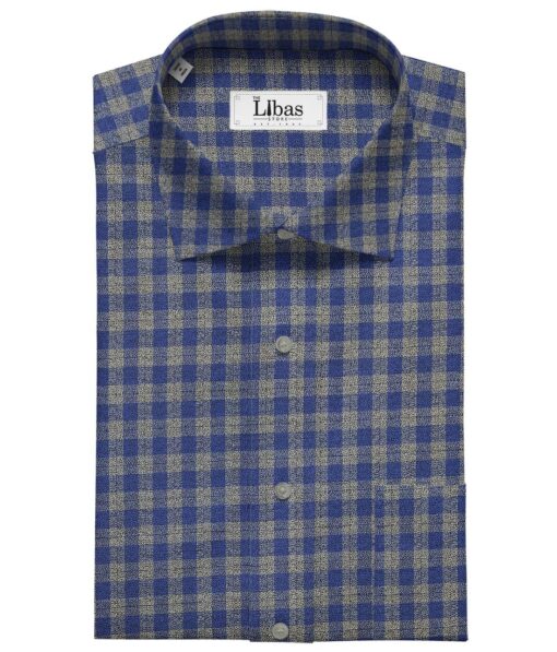 Soktas Blue & Light Grey 100% Giza Cotton Checks Shirt Fabric (1.60 M)