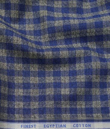 Soktas Blue & Light Grey 100% Giza Cotton Checks Shirt Fabric (1.60 M)