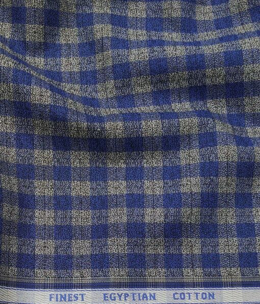 Soktas Blue & Light Grey 100% Giza Cotton Checks Shirt Fabric (1.60 M)