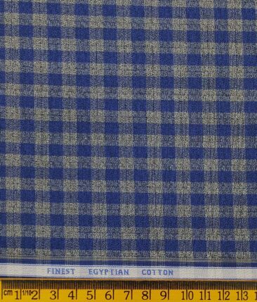 Soktas Blue & Light Grey 100% Giza Cotton Checks Shirt Fabric (1.60 M)