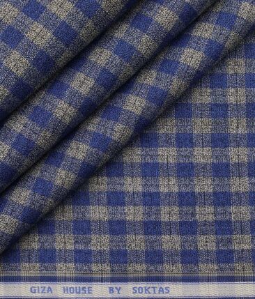 Soktas Blue & Light Grey 100% Giza Cotton Checks Shirt Fabric (1.60 M)