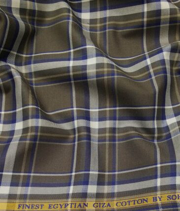Soktas Brown 100% Giza Cotton Broad Checks Shirt Fabric (1.60 M)