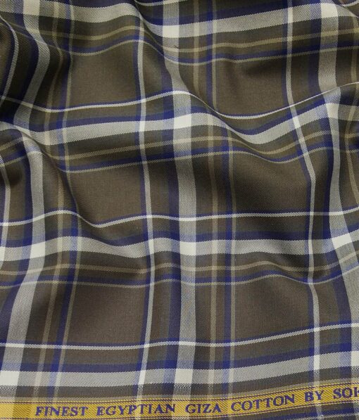 Soktas Brown 100% Giza Cotton Broad Checks Shirt Fabric (1.60 M)