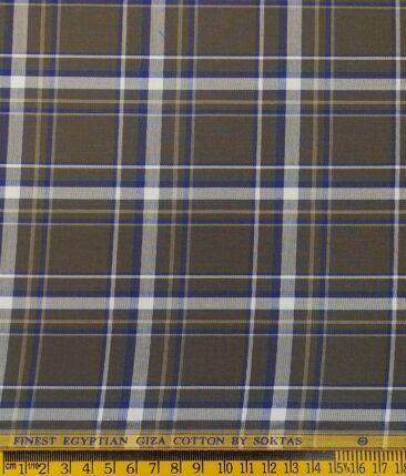 Soktas Brown 100% Giza Cotton Broad Checks Shirt Fabric (1.60 M)