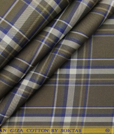 Soktas Brown 100% Giza Cotton Broad Checks Shirt Fabric (1.60 M)