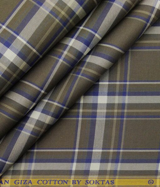 Soktas Brown 100% Giza Cotton Broad Checks Shirt Fabric (1.60 M)