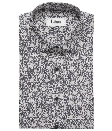 Solino White 100% Premium Cotton Dark Grey Floral Printed Shirt Fabric (1.60 M)